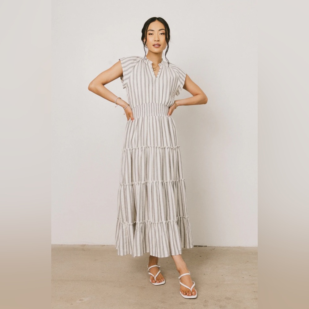 Bohme Ivory & Gray Striped Tiered Maxi Dress NWT